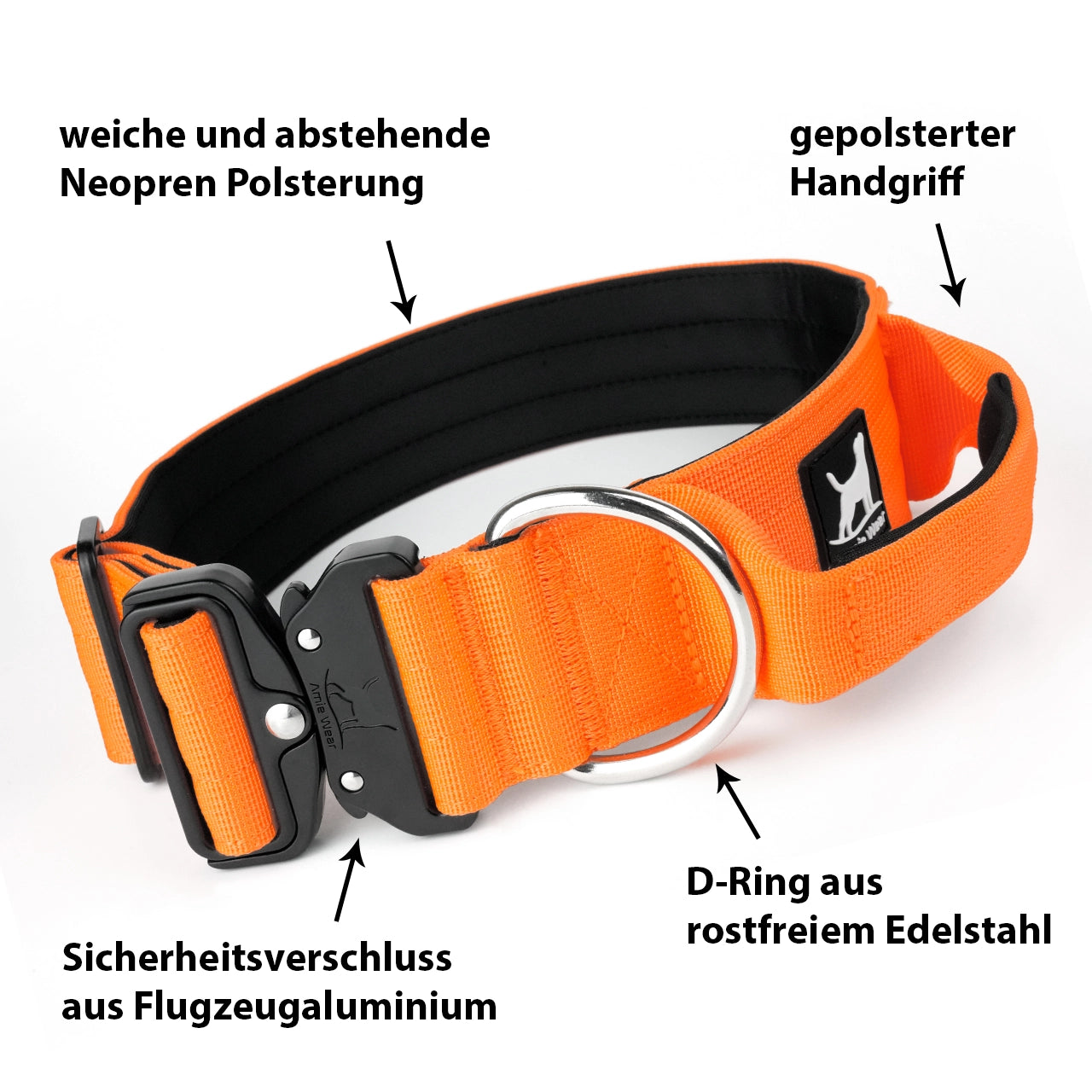 Breites taktisches Hundehalsband mit Griff – Orange