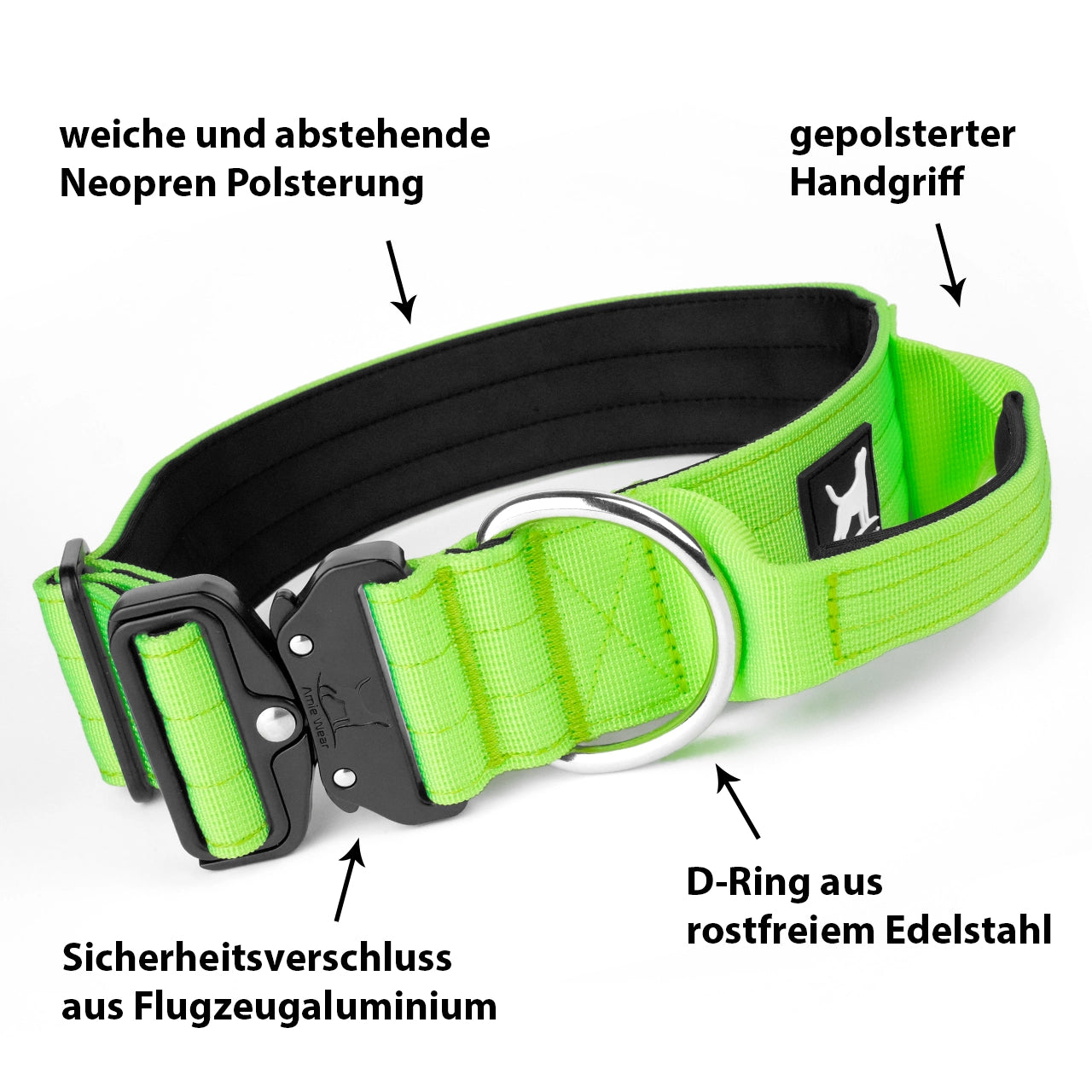 Breites taktisches Hundehalsband mit Griff – Grün