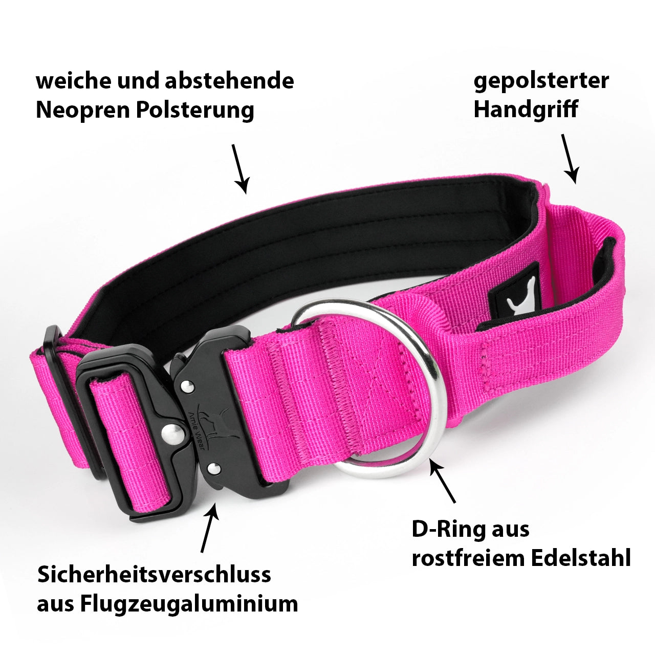 Breites taktisches Hundehalsband mit Griff – Magenta