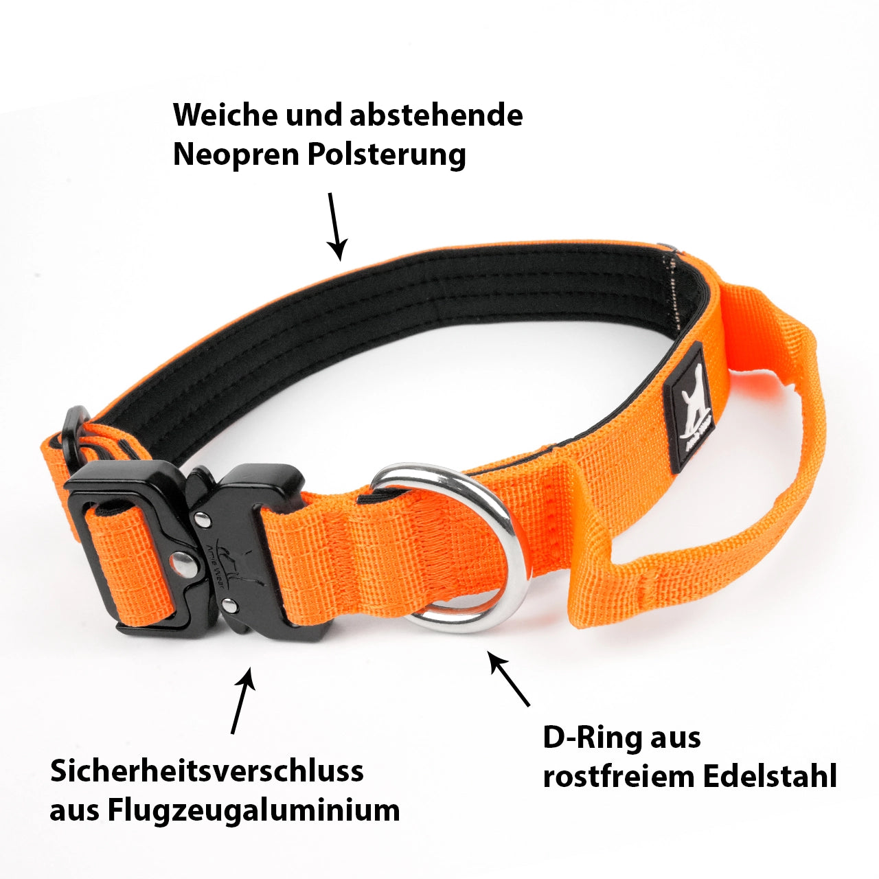 Schmales taktisches Hundehalsband mit Griff – Orange
