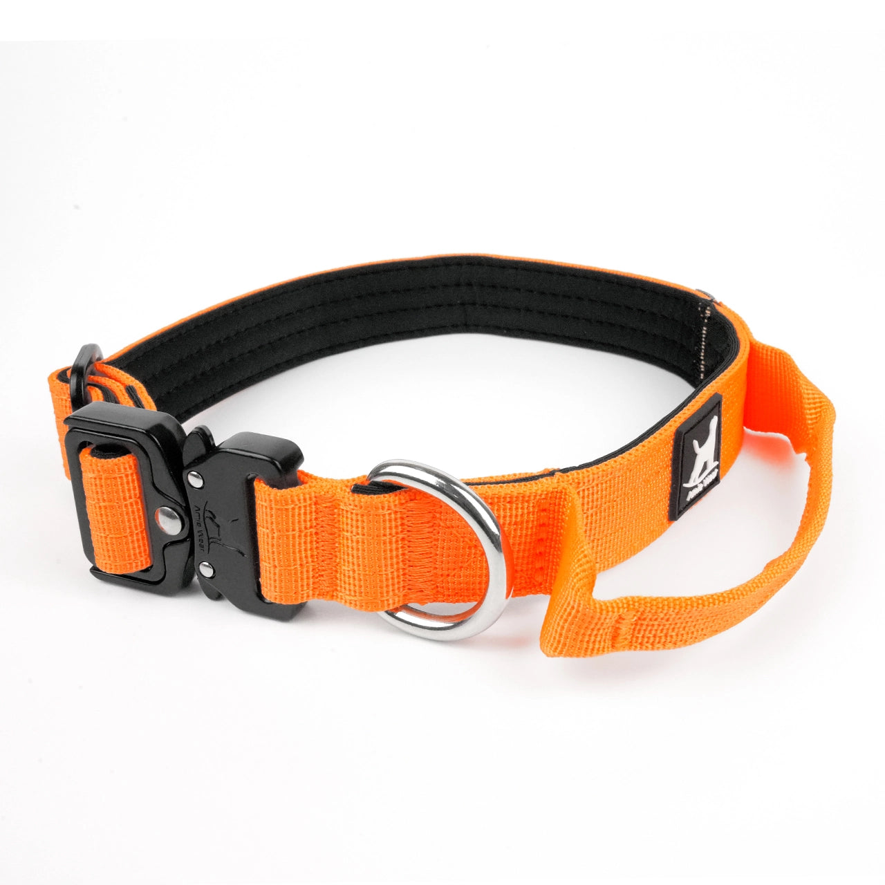 Schmales taktisches Hundehalsband mit Griff – Schwarz