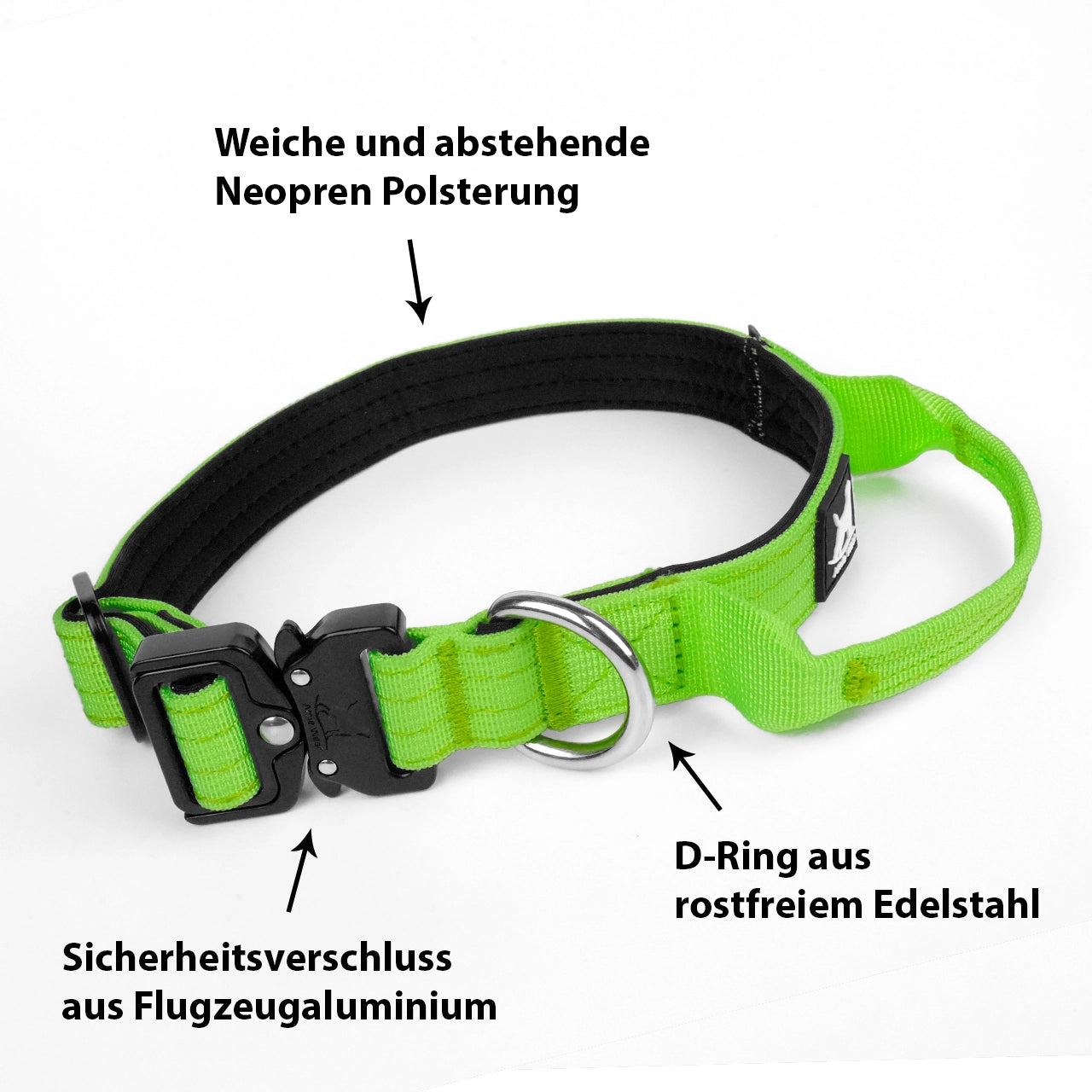 Schmales taktisches Hundehalsband mit Griff – Grün