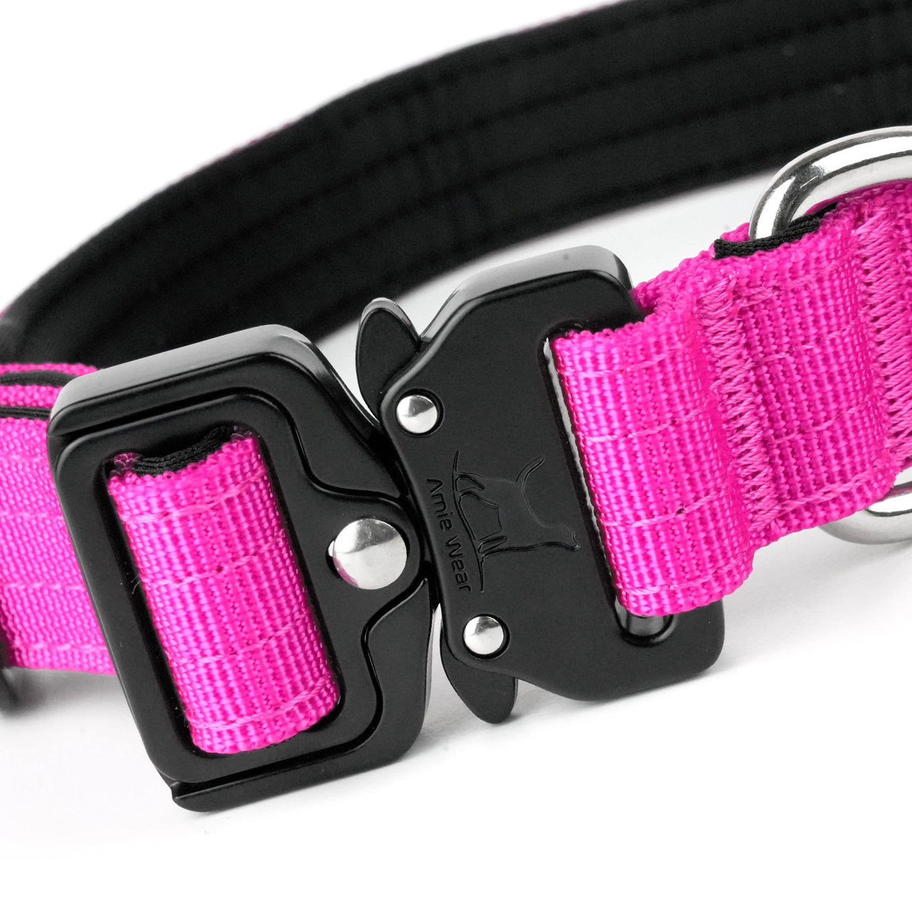 Schmales taktisches Hundehalsband mit Griff – Magenta