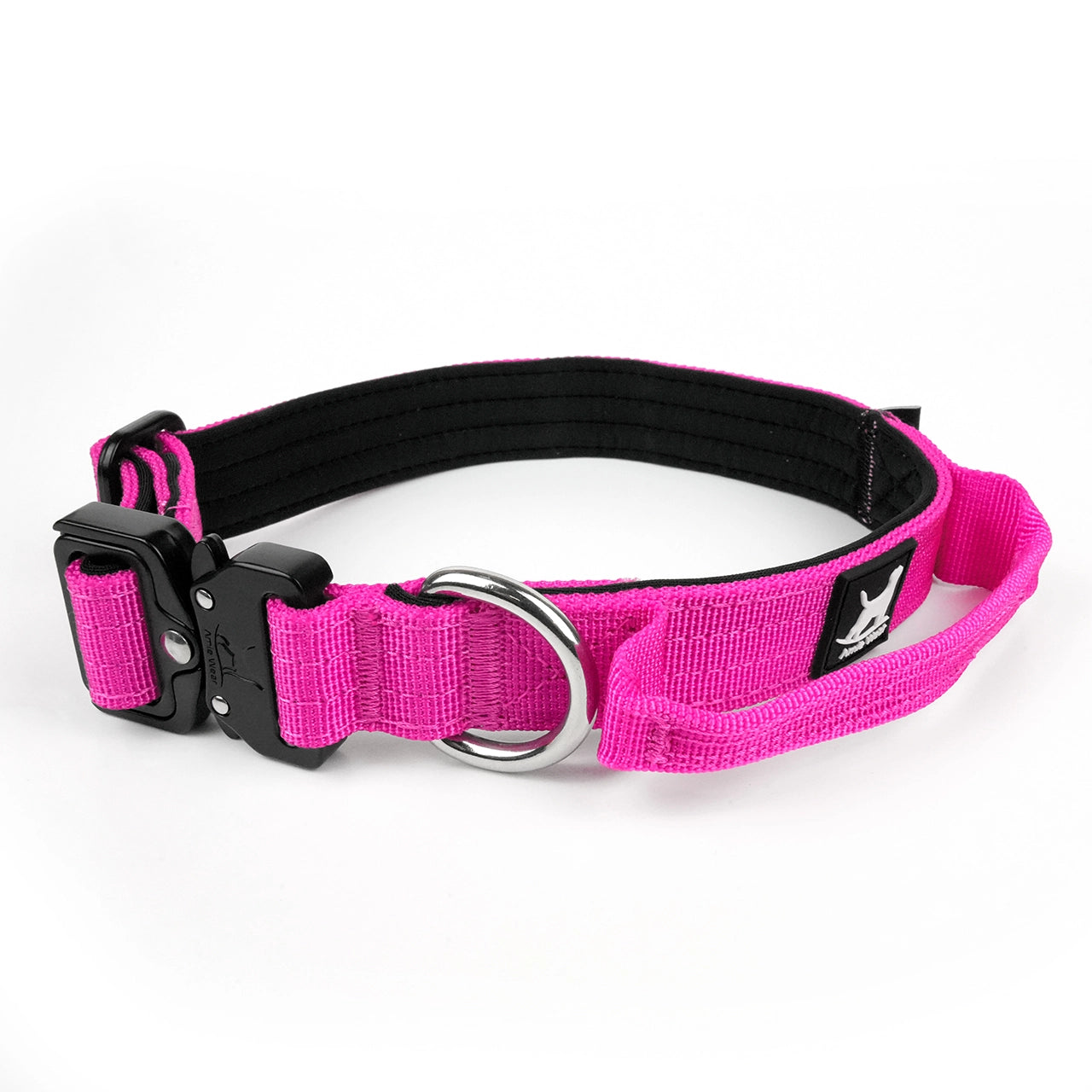 Schmales taktisches Hundehalsband mit Griff – Magenta