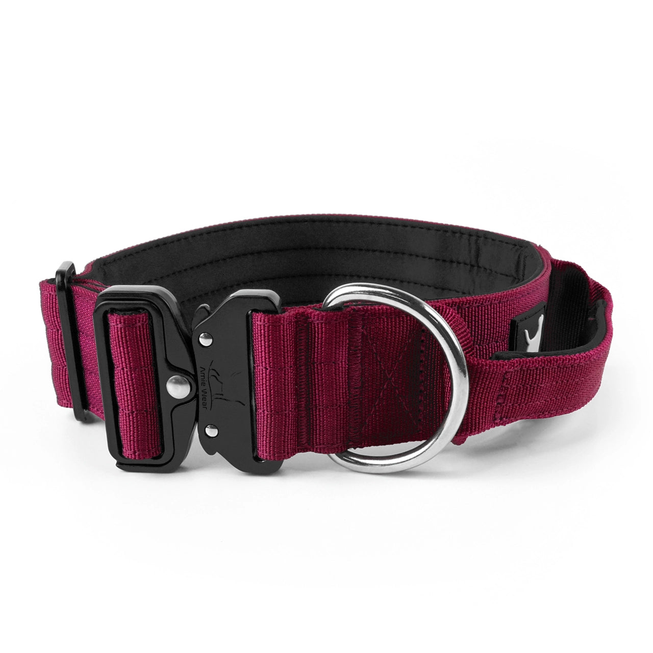 Breites taktisches Hundehalsband mit Griff – Bordeauxrot