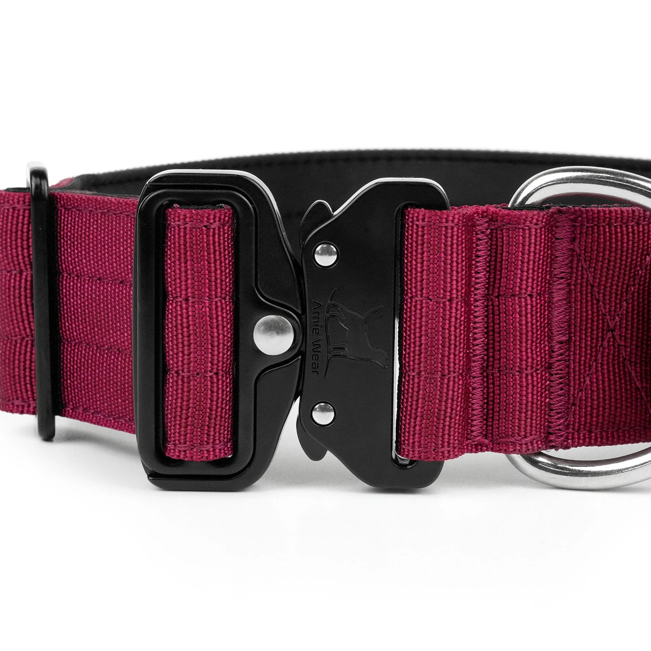 Breites taktisches Hundehalsband mit Griff – Bordeauxrot