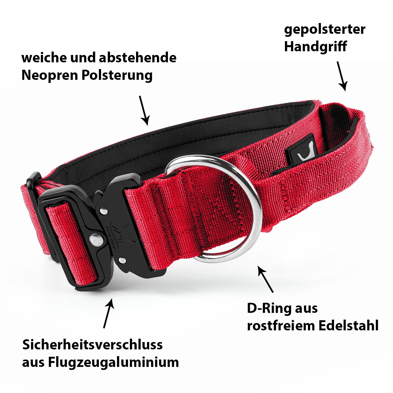 Breites taktisches Hundehalsband mit Griff – Rot