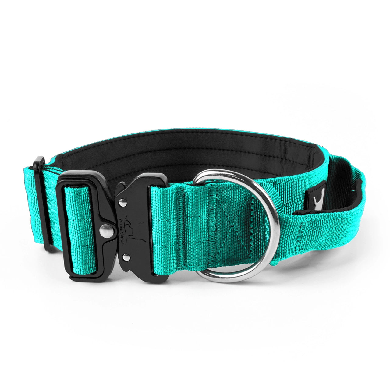 Breites taktisches Hundehalsband mit Griff – Türkisblau