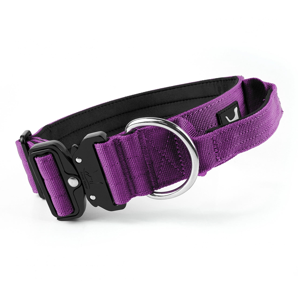 Breites Hundehalsband mit Griff in Violett: Neopren-Polsterung innen, gepolsterter Griff, D-Ring und Kobra-Schnalle