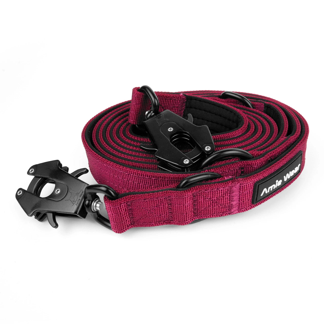 Taktische Hundeleine dreifach verstellbar – Bordeauxrot