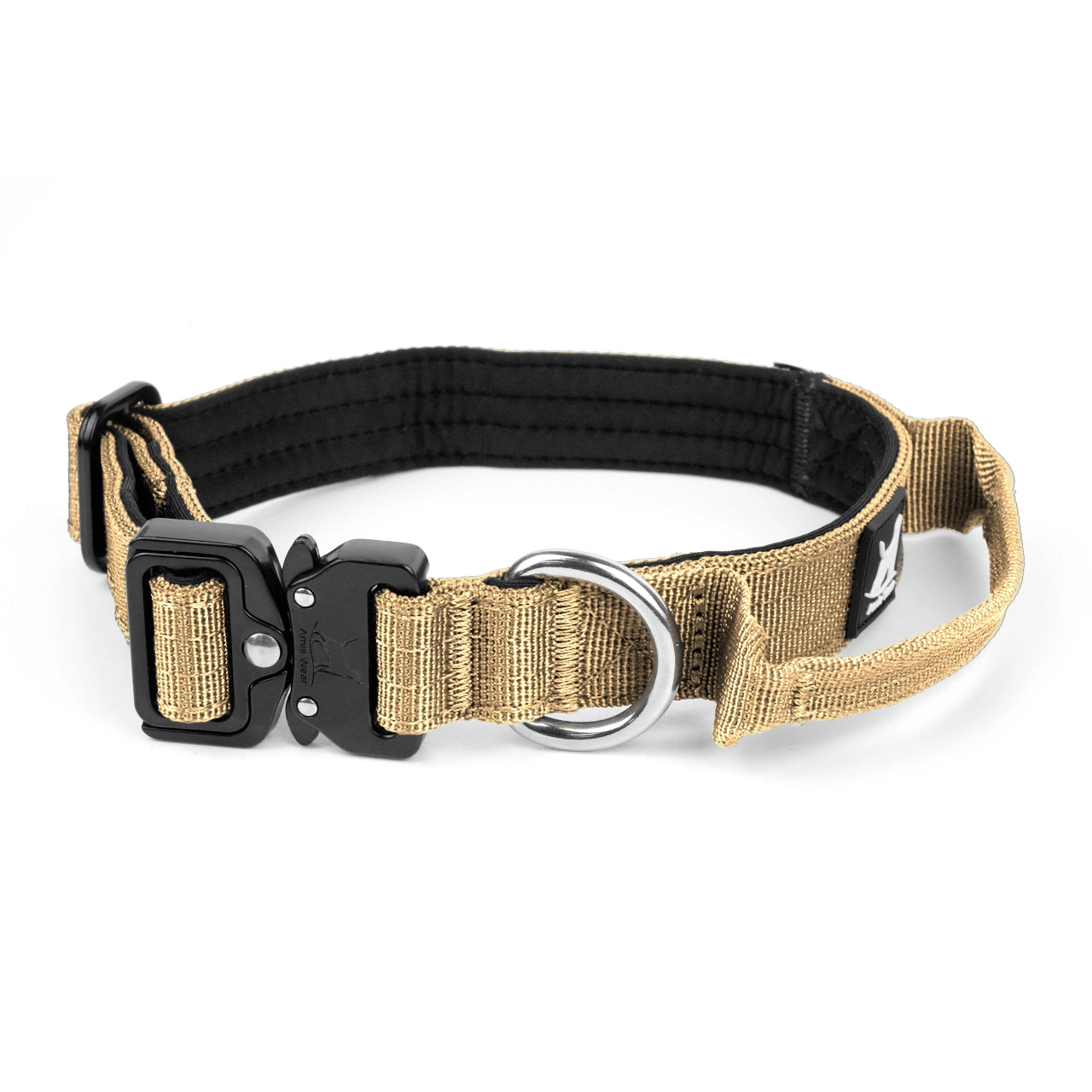 Schmales taktisches Hundehalsband mit Griff – Beige
