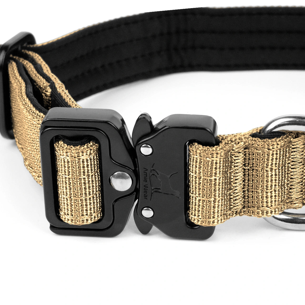 Schmales taktisches Hundehalsband mit Griff – Beige