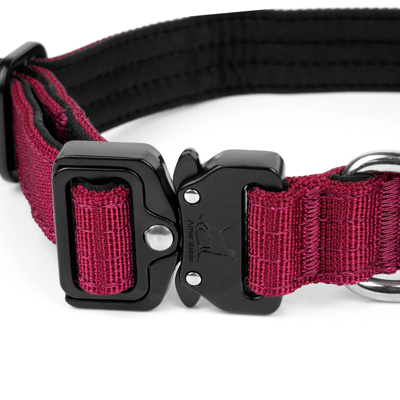 Schmales taktisches Hundehalsband mit Griff – Bordeauxrot