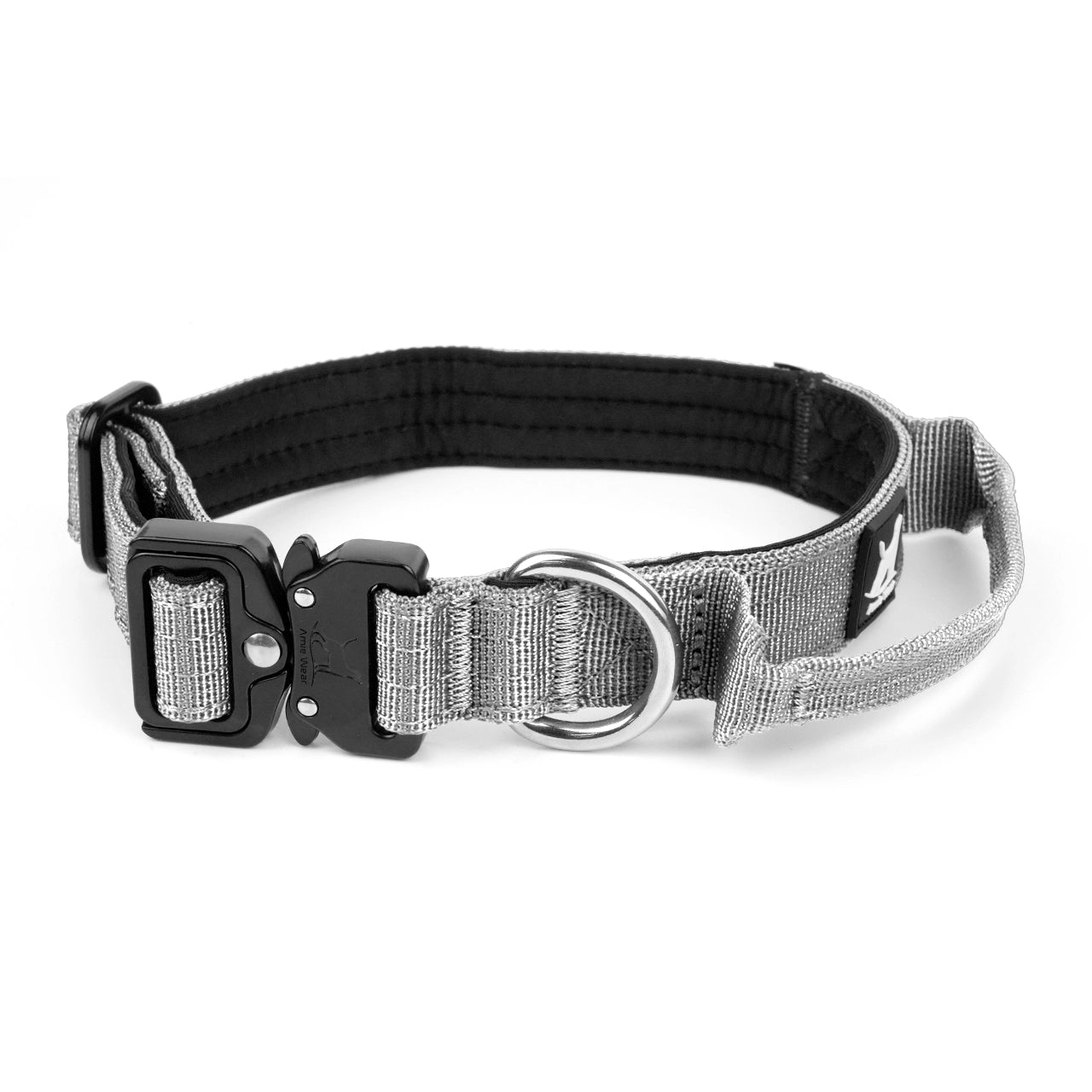 Schmales taktisches Hundehalsband mit Griff – Schwarz