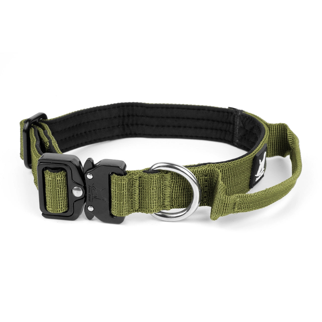 Schmales taktisches Hundehalsband mit Griff – Olivgrün