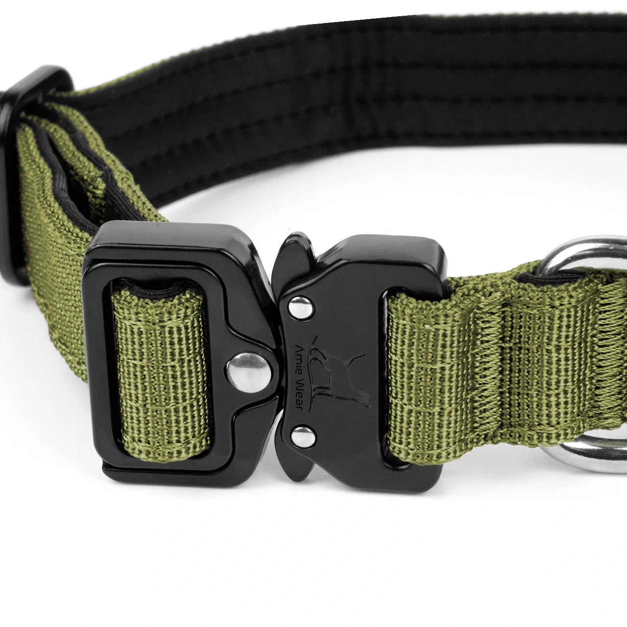 Schmales taktisches Hundehalsband mit Griff – Olivgrün