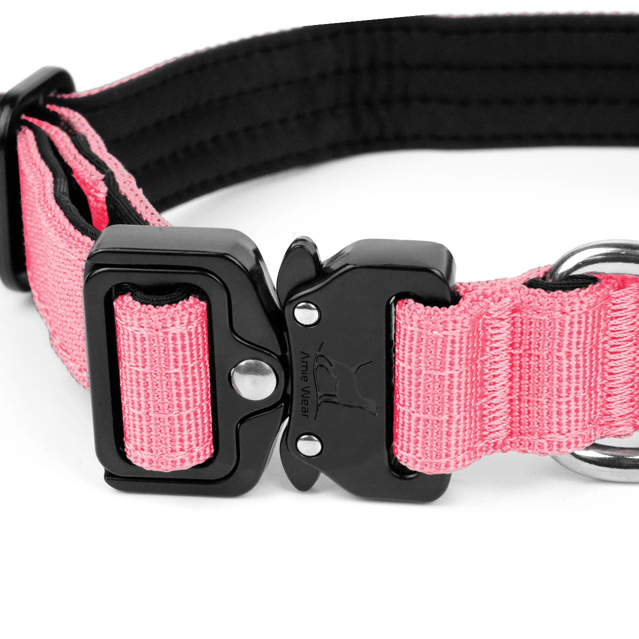 Schmales taktisches Hundehalsband mit Griff – Rosa