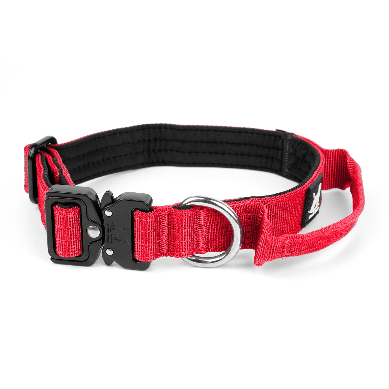 Schmales taktisches Hundehalsband mit Griff – Rot