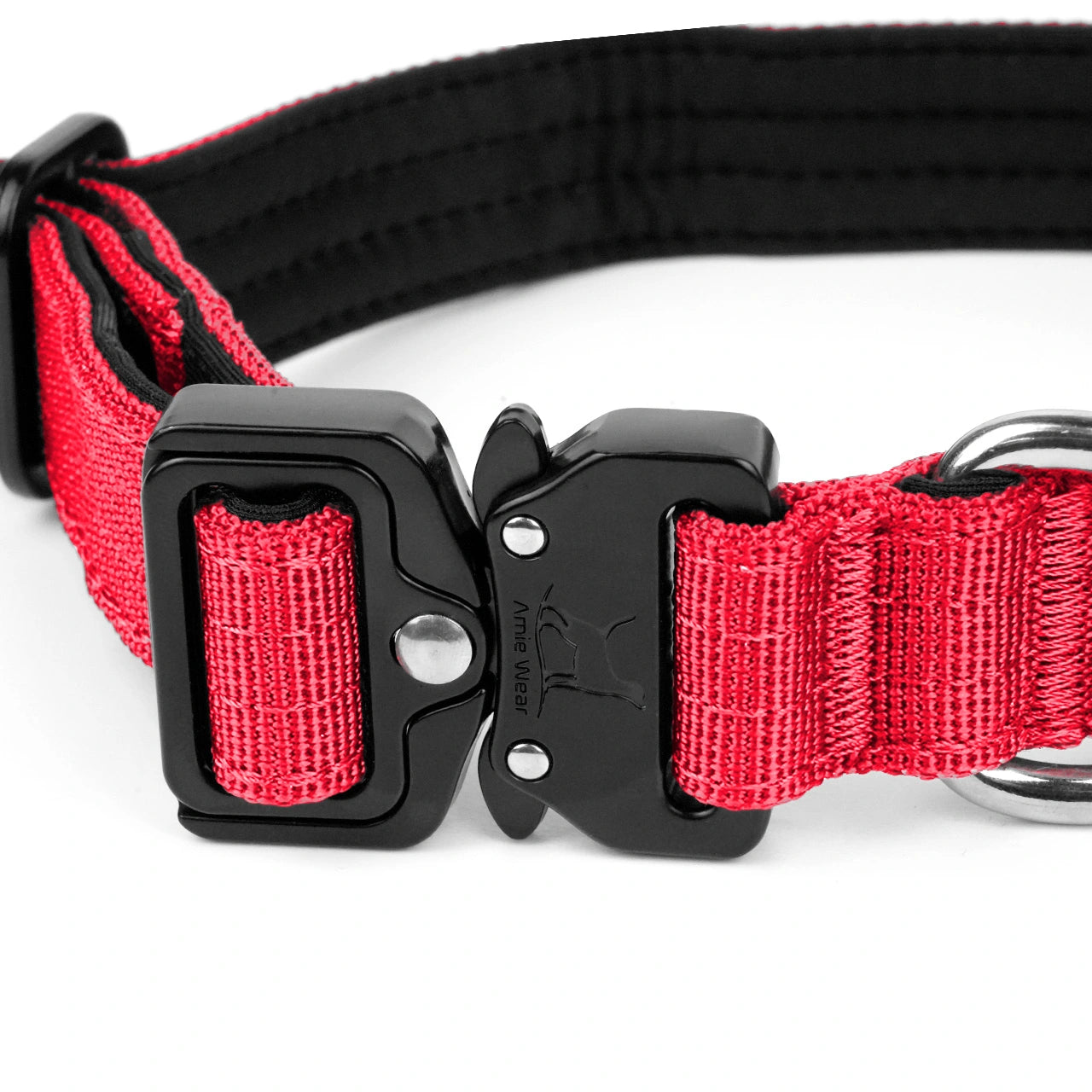 Schmales taktisches Hundehalsband mit Griff – Rot