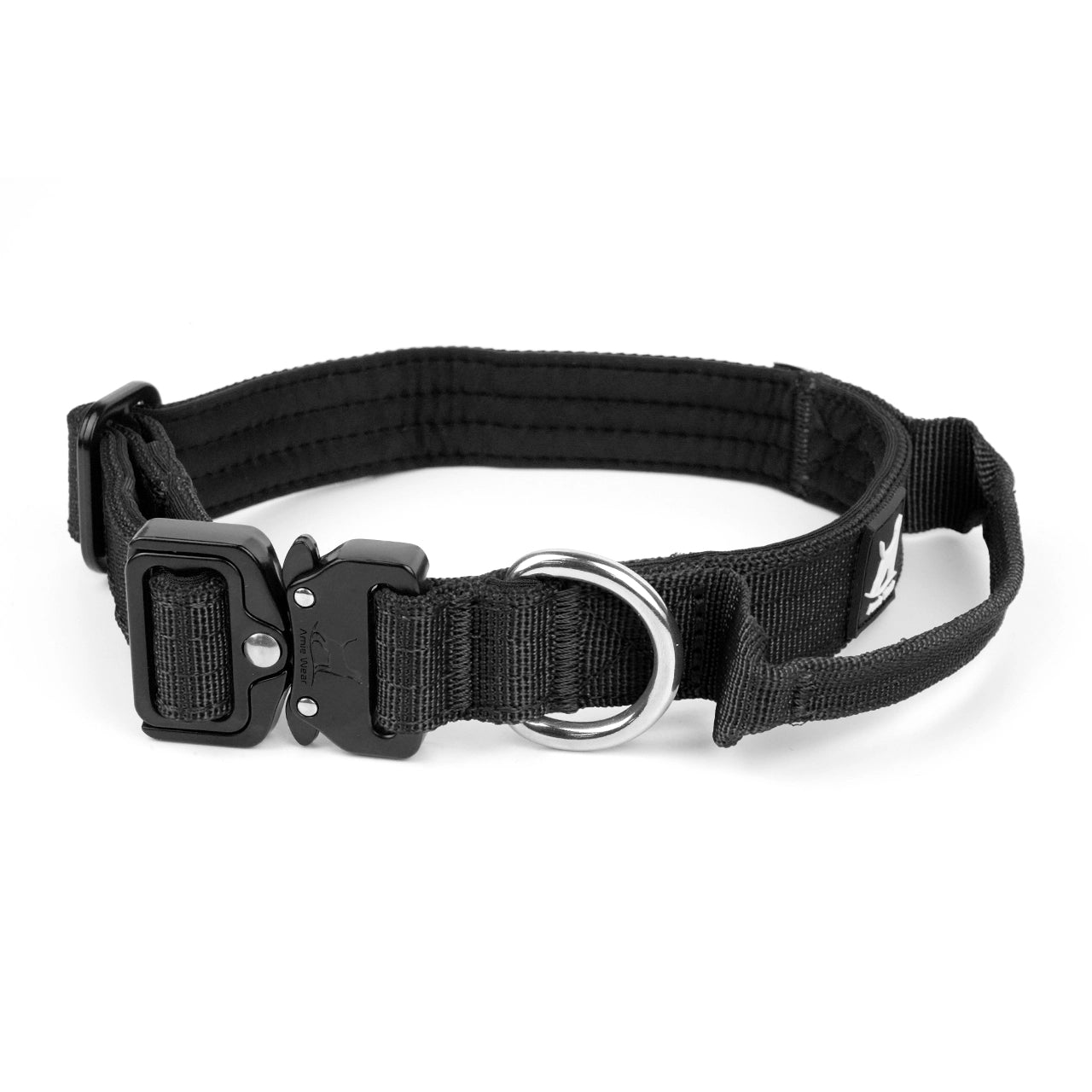 Schmales taktisches Hundehalsband mit Griff – Schwarz