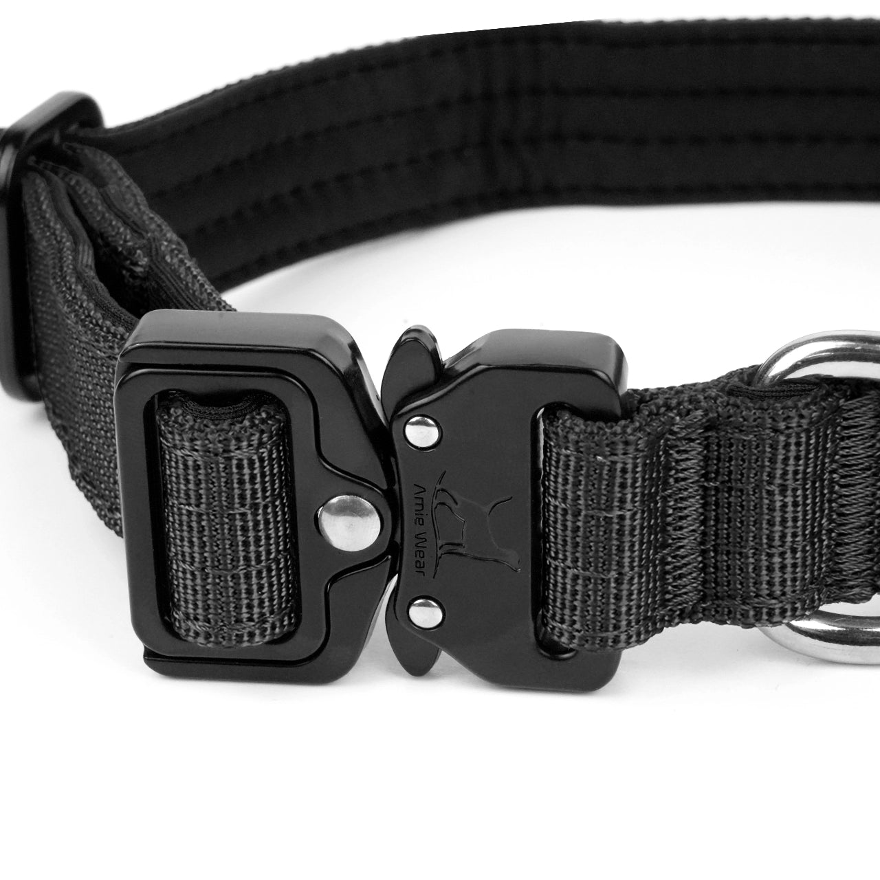 Schmales taktisches Hundehalsband mit Griff – Schwarz