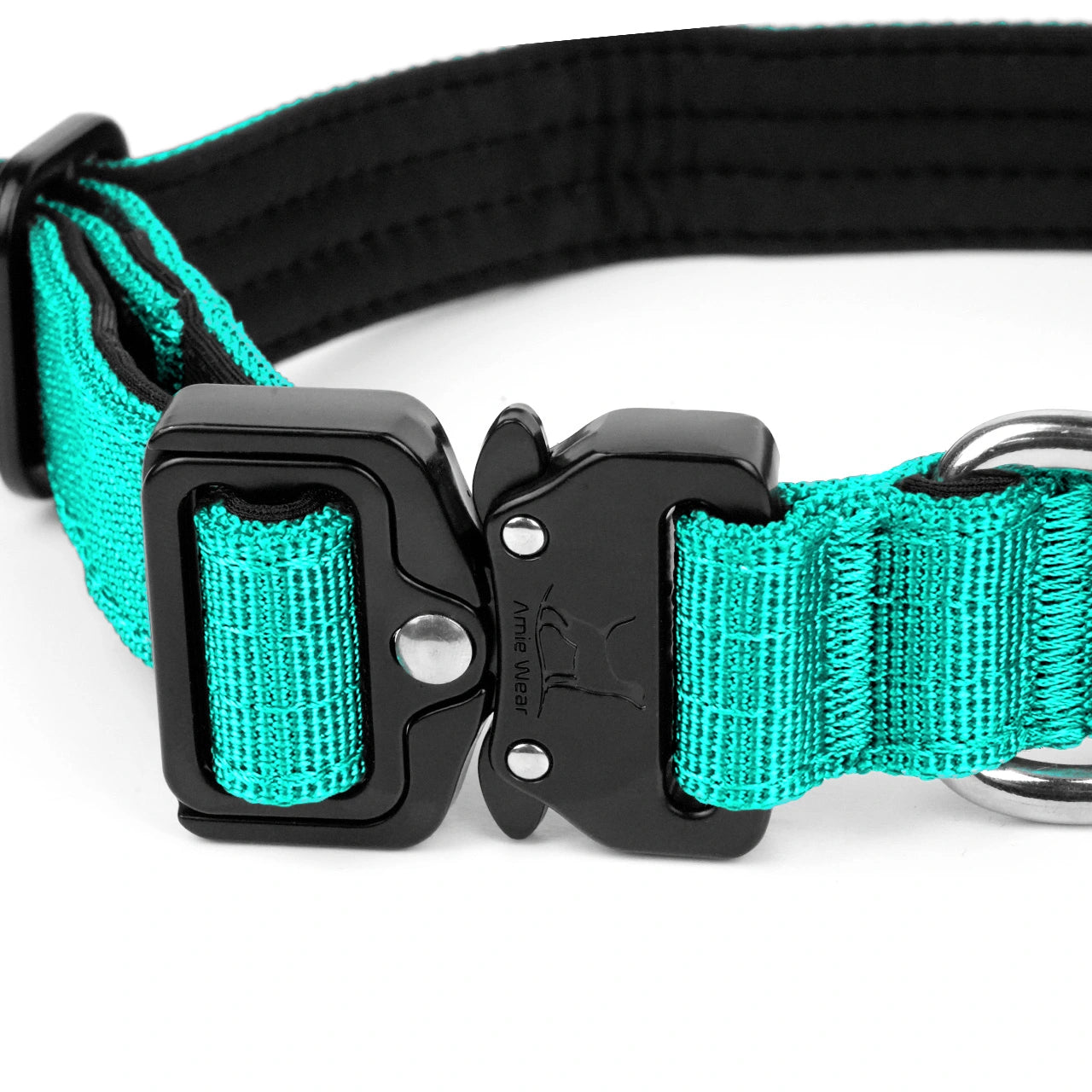 Schmales taktisches Hundehalsband mit Griff – Türkisblau