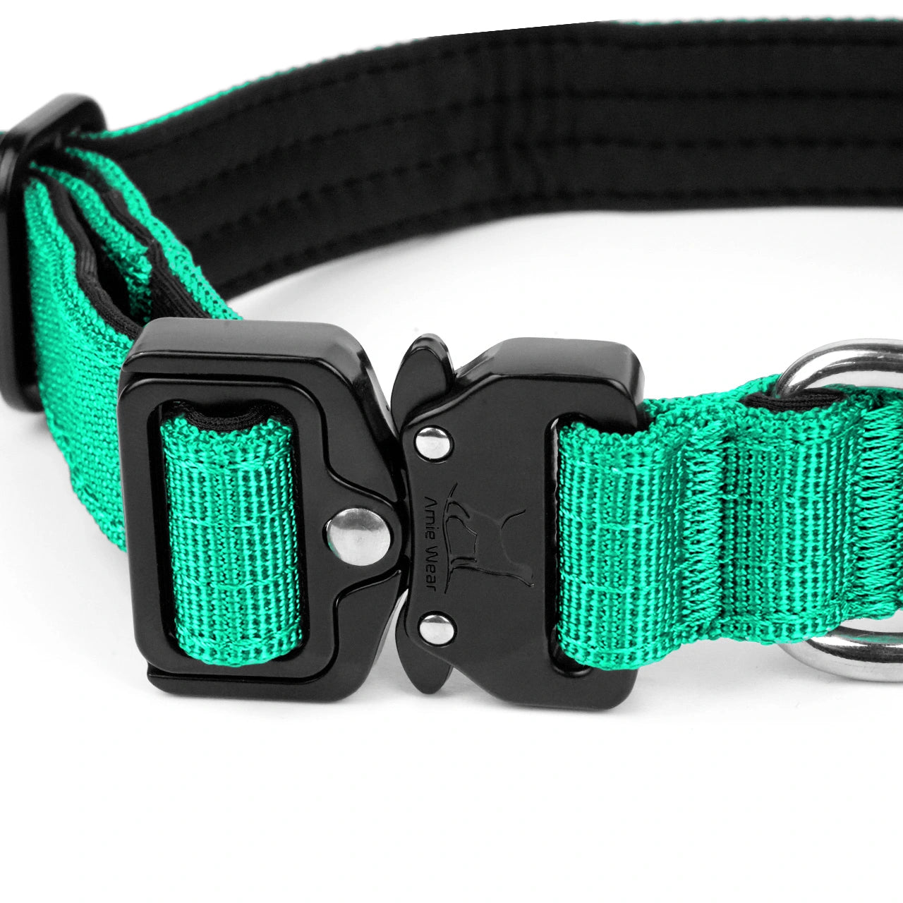 Schmales taktisches Hundehalsband mit Griff – Türkisgrün
