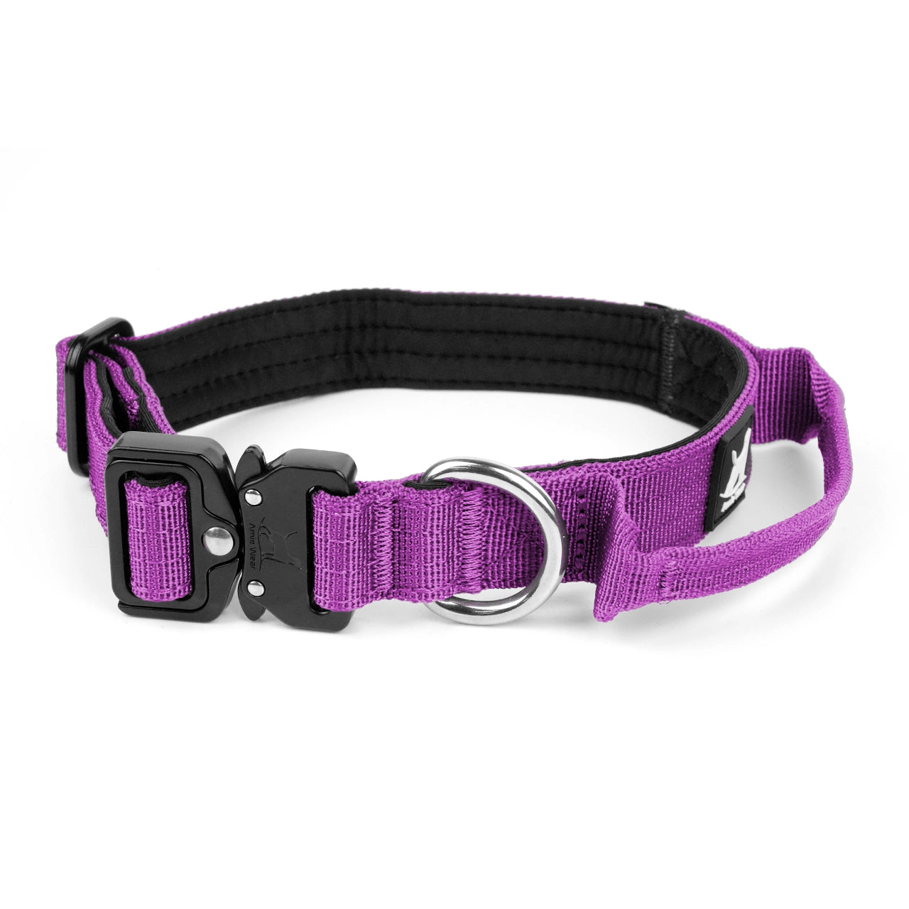 Schmales taktisches Hundehalsband mit Griff – Schwarz