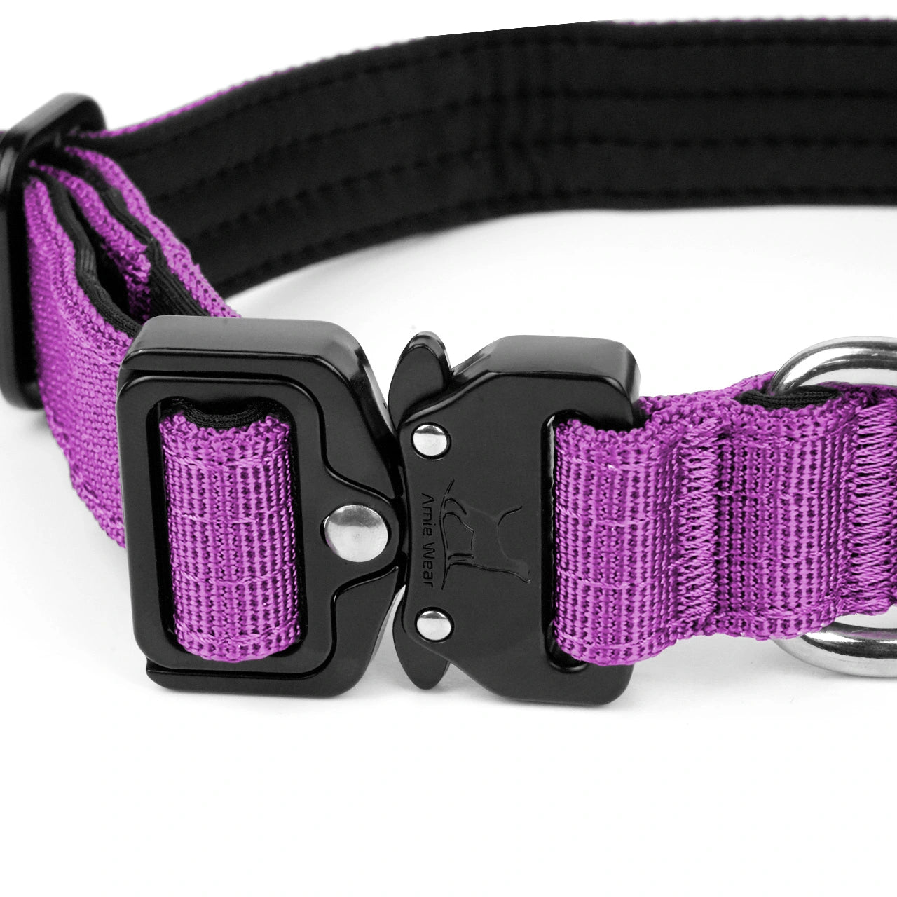 Schmales taktisches Hundehalsband mit Griff – Violett