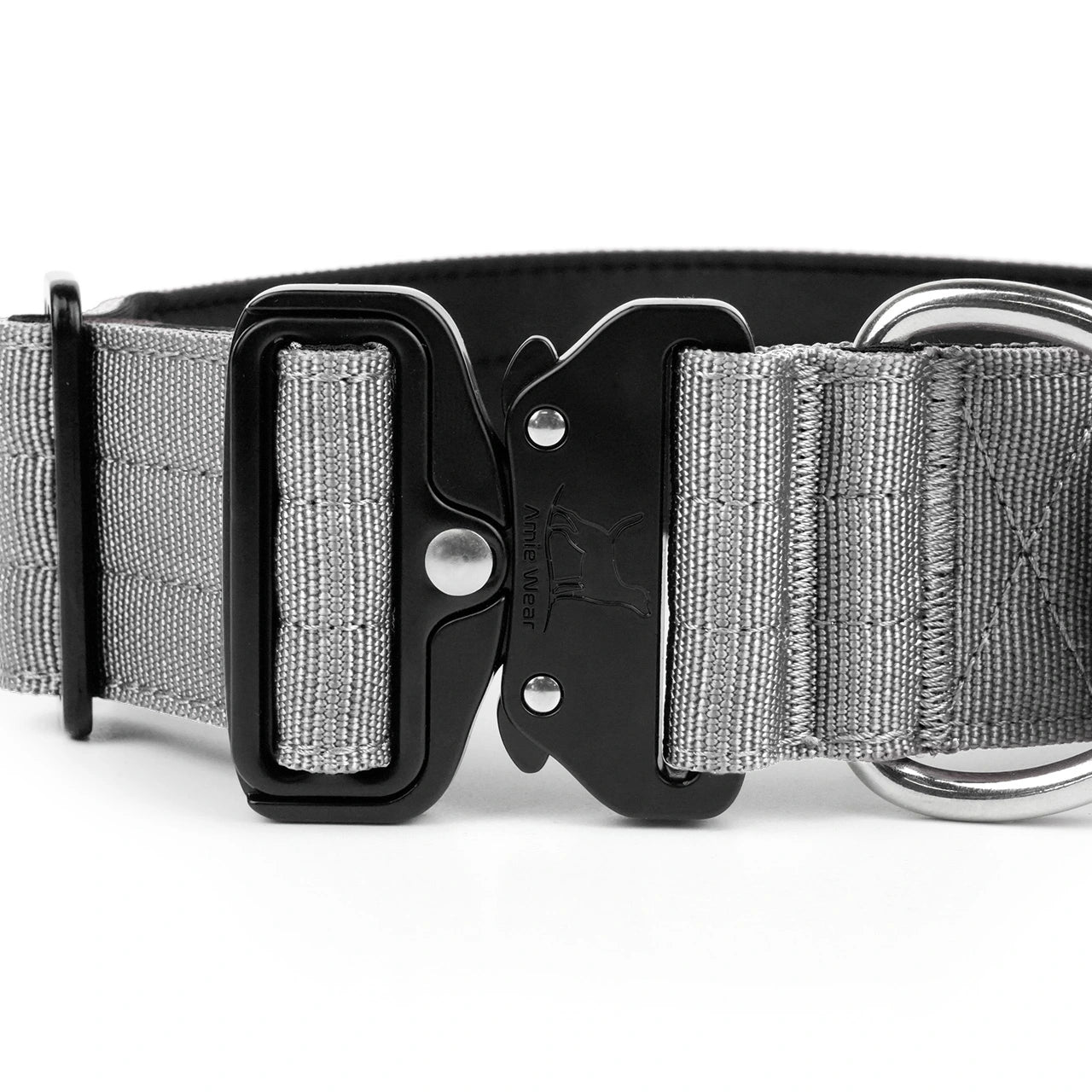 Breites taktisches Hundehalsband mit Griff – Hellgrau