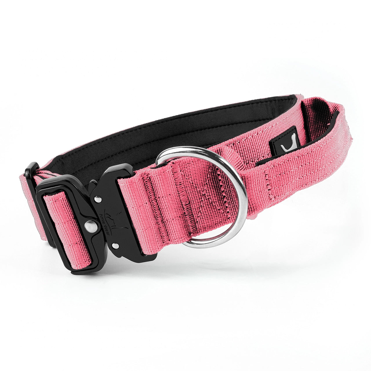 Breites Hundehalsband mit Griff in Rosa: Neopren-Polsterung innen, gepolsterter Griff, D-Ring und Kobra-Schnalle
