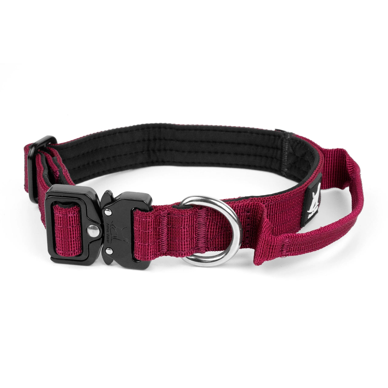Schmales taktisches Hundehalsband mit Griff – Bordeauxrot