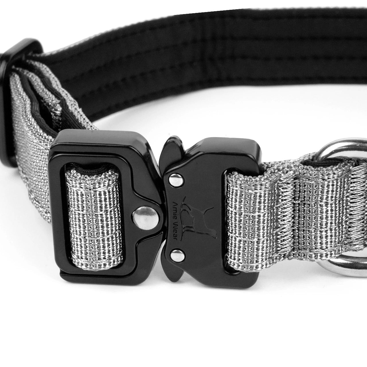 Schmales taktisches Hundehalsband mit Griff – Hellgrau
