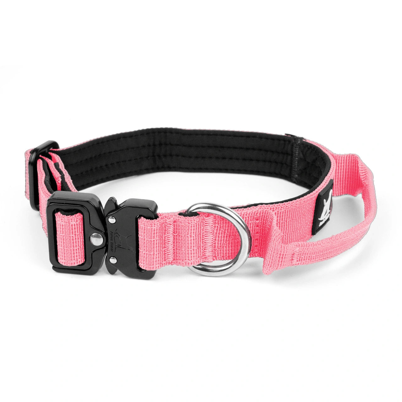 Schmales taktisches Hundehalsband mit Griff – Rosa